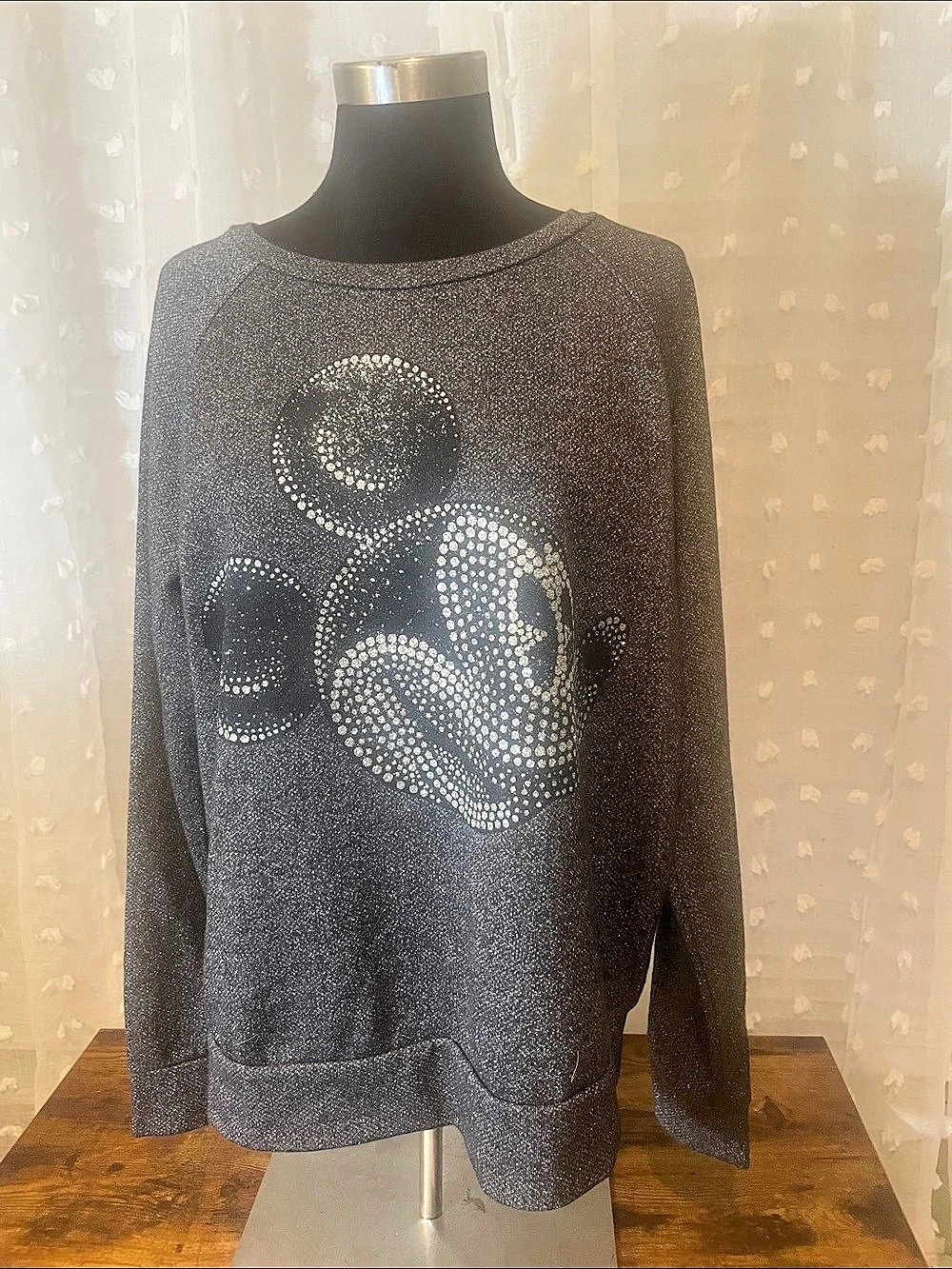 Disney Mickey Mouse Glitter Graphic Sweatshirt Black XL Like New